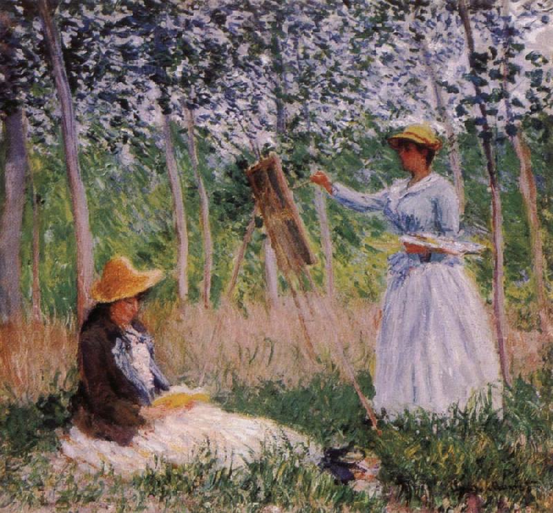 Claude Monet Suzanne Reading and Blanche Painting by the Marsh at Giverny China oil painting art